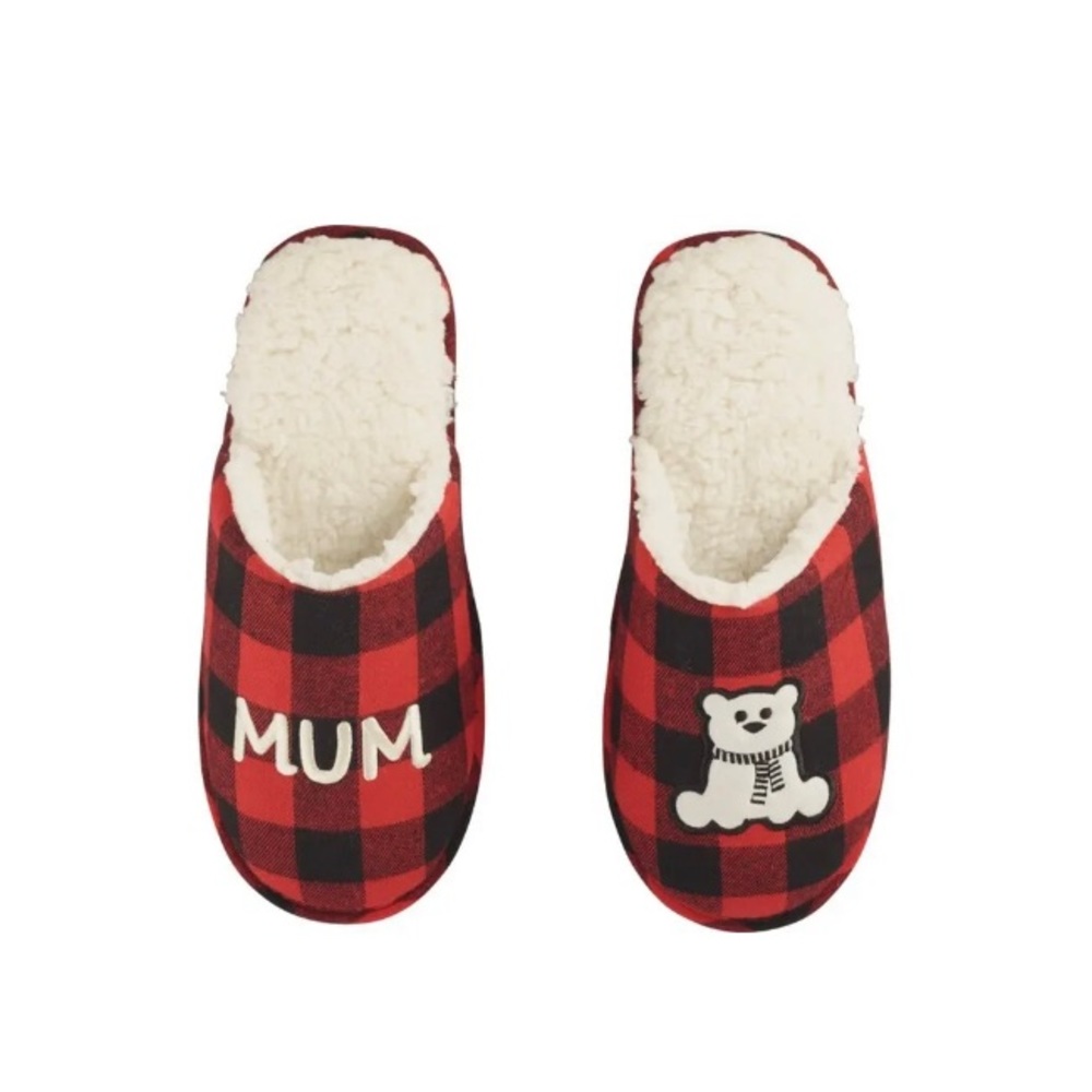 Christmas women Slippers Mum Polar Bear Black/Red. Size M (9 – 10) NWT